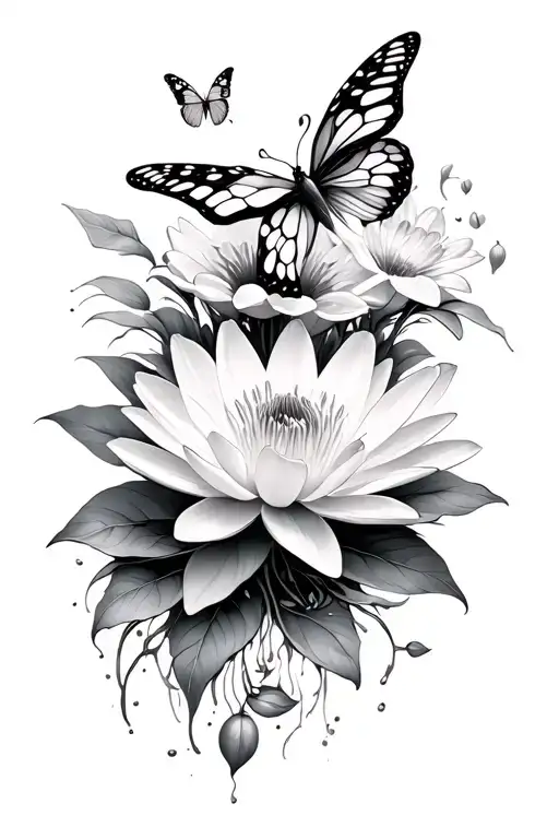 Water Lilly And Butterflies And Flowers Coming