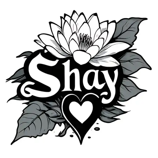 The Word Shay In Graffiti With A Water Lily Flower And Heart