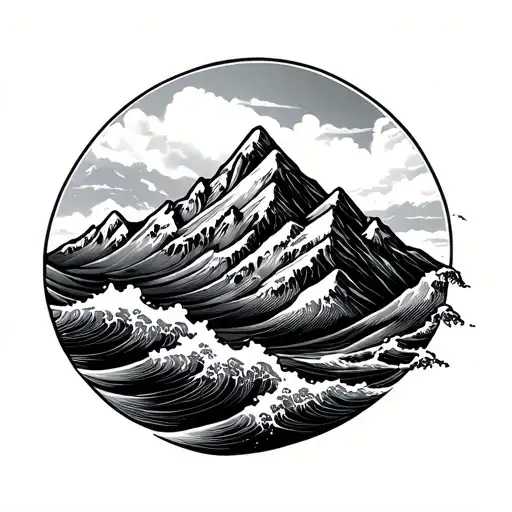 Mountain Outline With A Wave Forming The Shape Inside