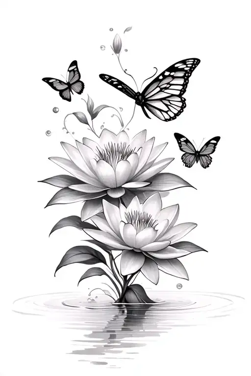 Water Lillies And Butterflies And Flowers Coming