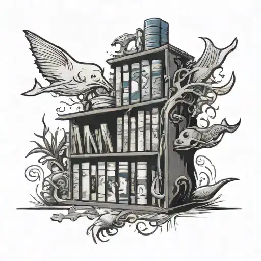 A Bookshelf Filled With Ocean-themed Novels And Gaming Manuals