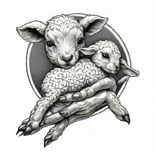 Arms Holding Baby Lamb Laying