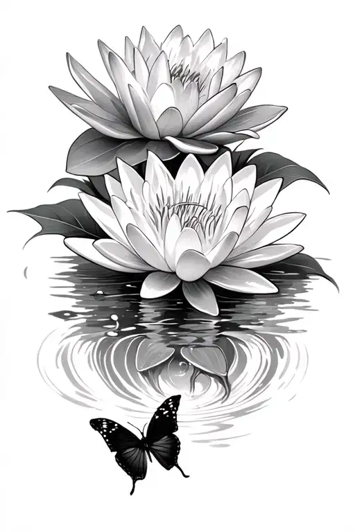 Water Lilly And Butterflies And Flowers Coming