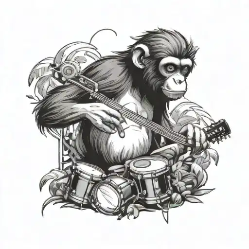 A Comic Book Style Design Of A Musical Monkey Playing Various Instruments In A Jungle Setting