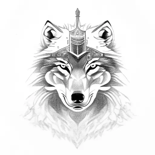 Wolf Wearing A Knight Helmet