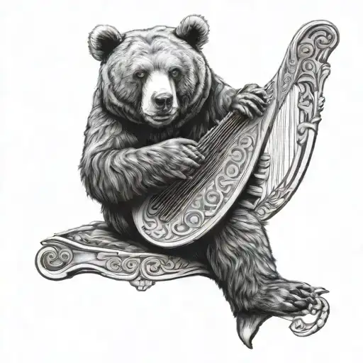 Russian Bear Playing The Irish Harp