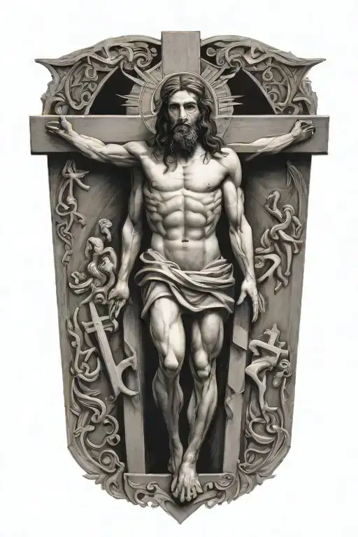 Jesus On Cross With Angles Pulling Him Up To Haven