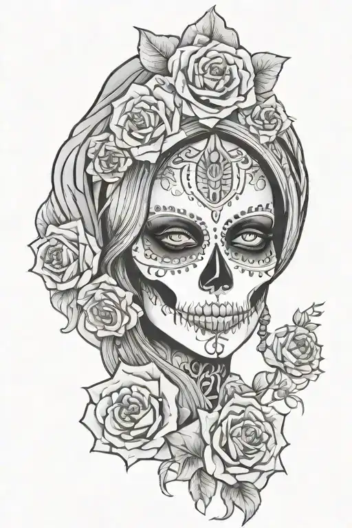 Santa Muerte Skull Face Woman Face Hybrid