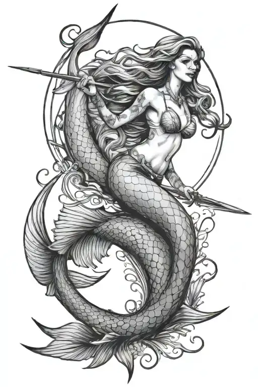 A Nude Mermaid Riding A Marlin During A Deep Sea Fishing Expedition