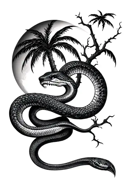 Full Moon Palm Tree Snake Wrapping