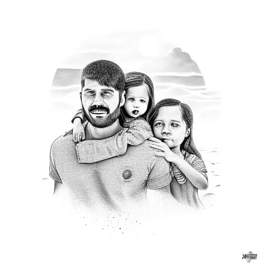 Family Portrait With Beach And Sky Background