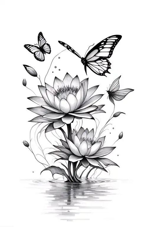 Water Lillies And Butterflies And Flowers Coming