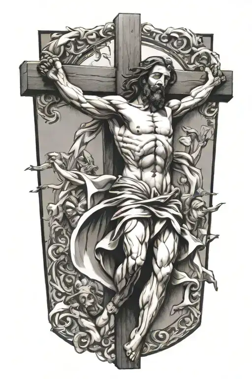 Jesus On Cross With Angles Pulling Him
