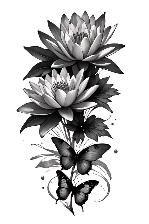 Water Lilly And Butterflies And Flowers