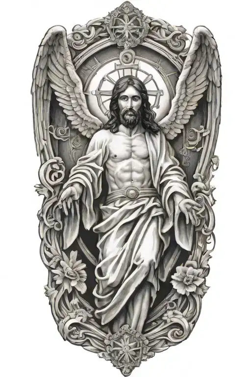 Jesus Cross Surrounded By An Angel