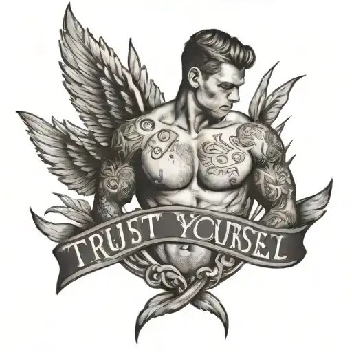 Topless Male And Slogan Trust Yourself