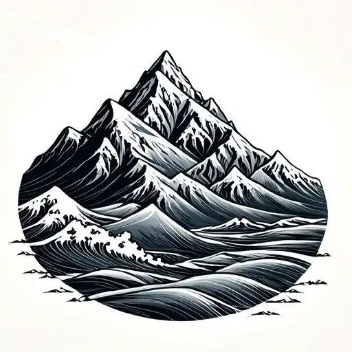 Mountain Outline With A Wave Forming The Shape