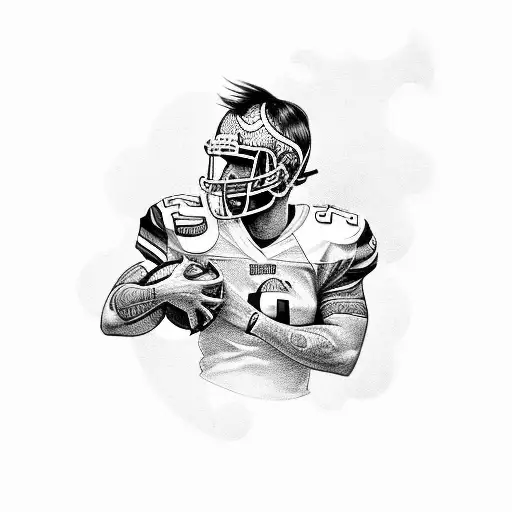 Design A Tattoo Of A Football Player Holding A Gun With A Church In The Background