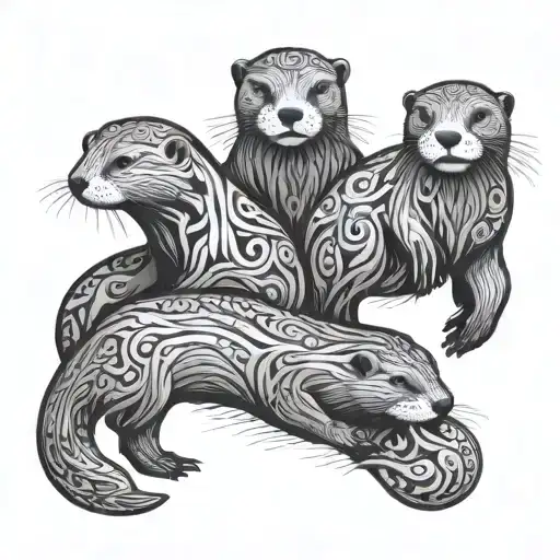An Abstract Design Of Otters Morphing Into Different Shapes Inspired By Nature Elements