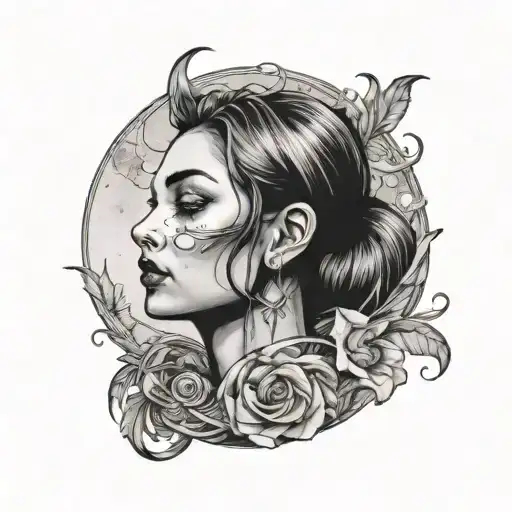 A Portrait Of A Beautiful Woman With Moon-inspired Elements In The Background