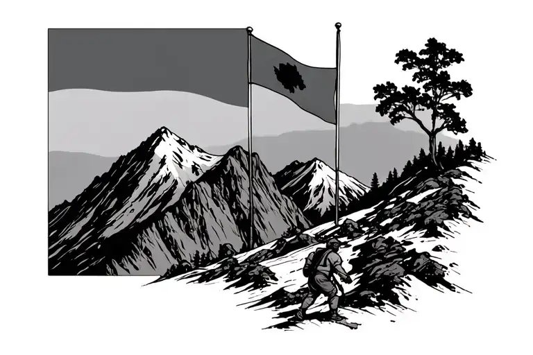 I Want The Back Runner In The Foreground And The Reunion Flag At The Top Of The Mountain