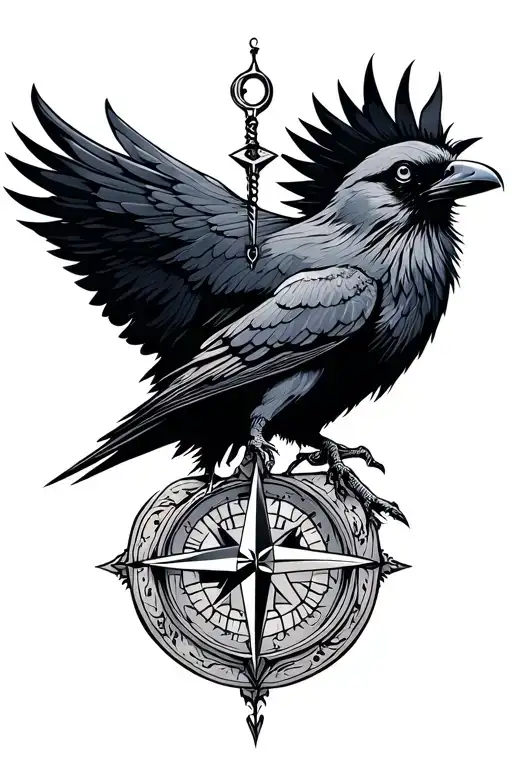 Nordic Compass With A Raven