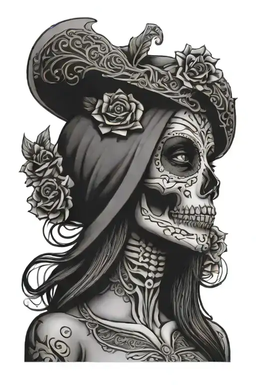 Santa Muerte Skull Face Woman Face Hybrid