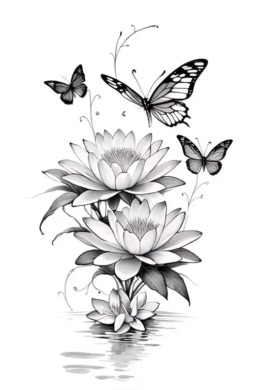 Water Lillies And Butterflies And Flowers Coming