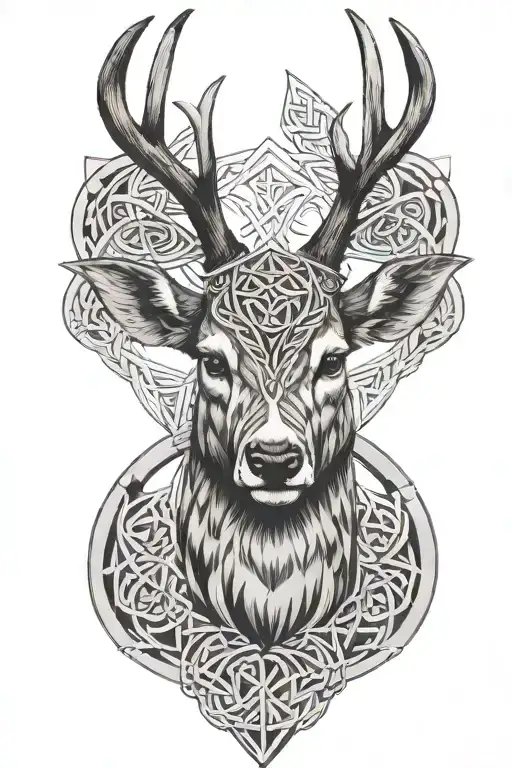 Deer Head With Geometric Patterns And Some Celtic Knots