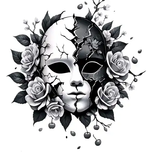 Broken Gothic Mask With Roses And Cherry Blossoms Falling