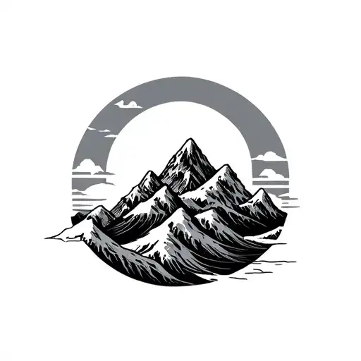 Mountain Outline With A Wave Forming The Shape Symbolizing