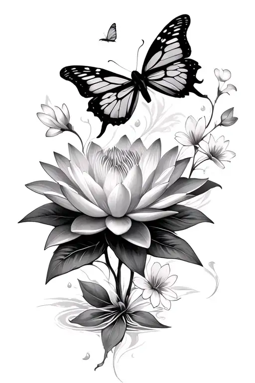 Water Lilly And Butterflies And Flowers Coming