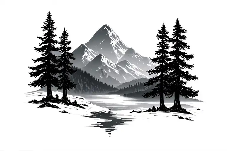 Trees And Mountain Range