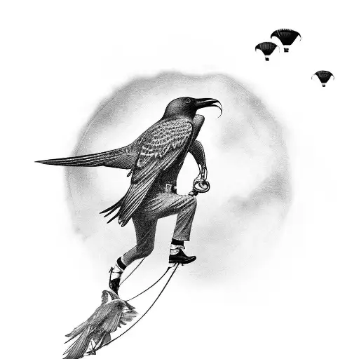 Parachutist Descending With A Crow On Their Shoulder