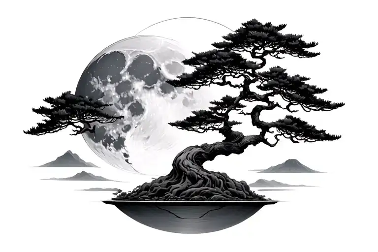 Bonsai Tree With Infinite Tsukuyomi Moon Surrounded