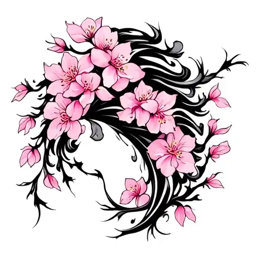 Cherry Blossom Vine Tribal Sleeve