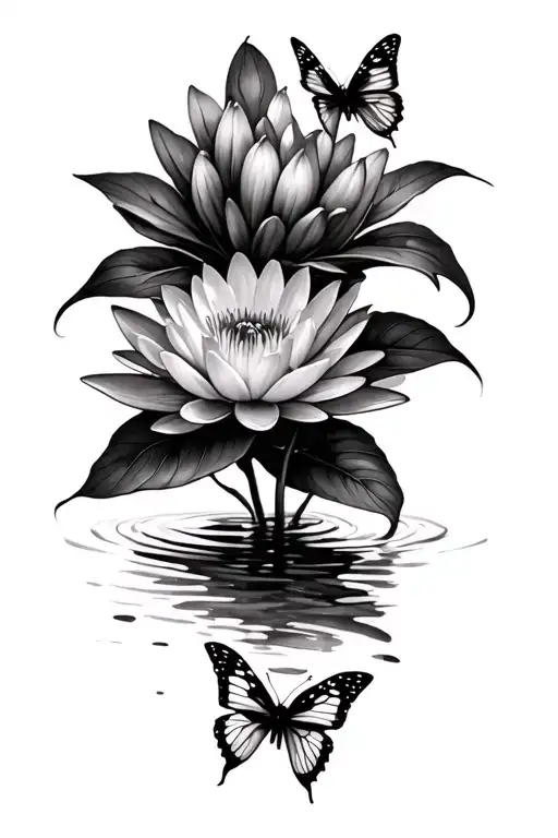 Water Lilly And Butterflies And Flowers Coming