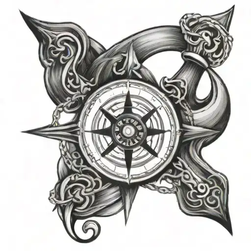 Compass Behind Anchor Intertwined