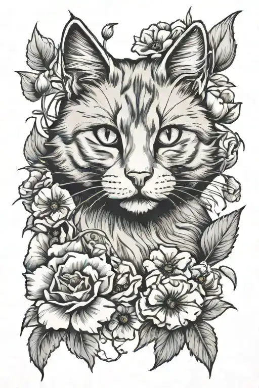 Fluffy Smoky Gray Cat Surrounded By Poppies