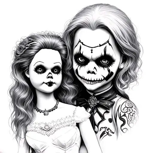 Portrait Of The Killer Doll Chucky And His Bride