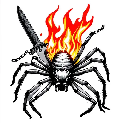 Spider On A Knife Wrapped In A Chain On Fire