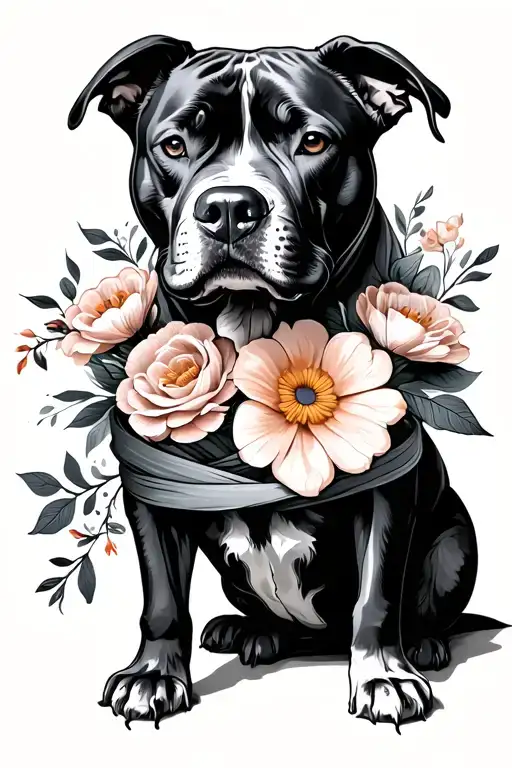 Pitbull With Flowers Wrapped Around