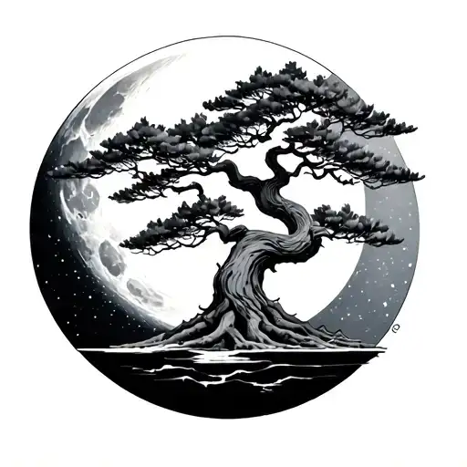 Bonsai Tree With Infinite Tsukuyomi Moon Surrounded
