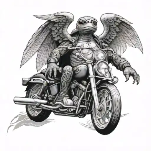 Turtle Riding A Harley Davidson With Angel Wings