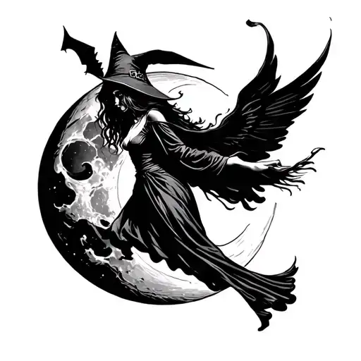 Witch Flying Over The Moon