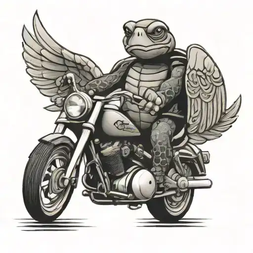 Cartoon Turtle Riding A Harley Davidson With Angel Wings