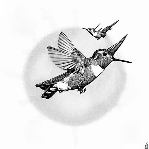 Two Hummingbirds Flying Around A Sun