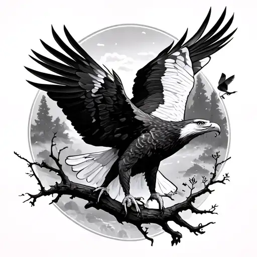 Eagle Flying With Birds On A Branch Half Sleeve