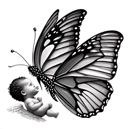 Butterfly With Angel Baby In The Wings