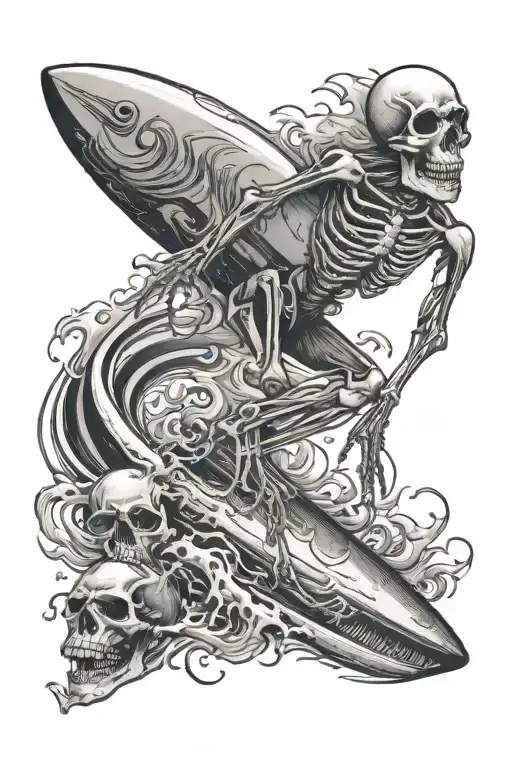 Surfing Skeleton Being Pulled By A Shark